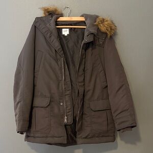 GAP Brown Ski & Snowboard Jacket with Faux Fur Hood